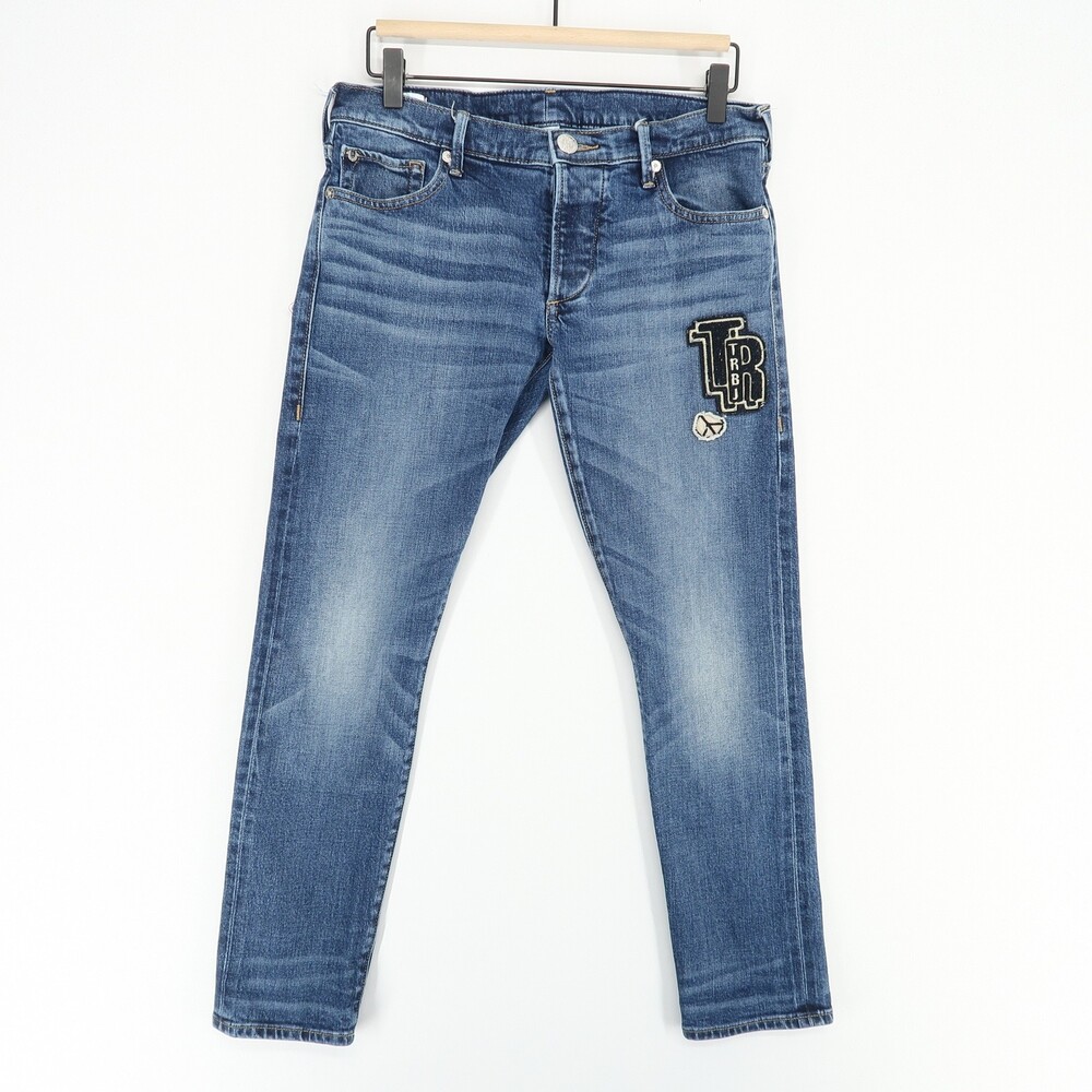 True Religion Liv Jeans Womens 26 Blue Low Rise Relaxed Skinny Patches‎ Selvedge